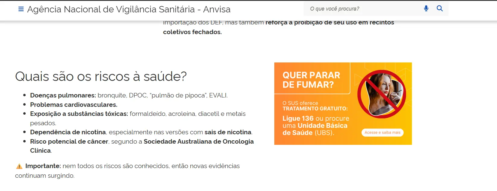 Publicação da Anvisa sobre vaping e EVALI
